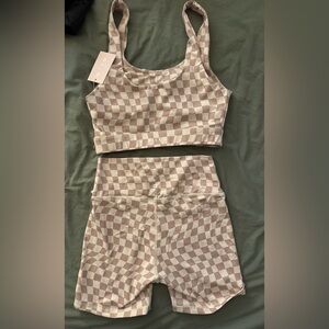 Wilo The Label Wave Print Checker Shorts and Sports Bra Active Set